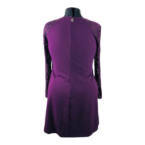 3765 PURPLE Shift Dress Womens 16 Lace Long Sleeve Knee Length Elegant Chiccore - Picture 6 of 10